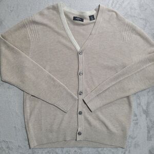 Callaway Cardigan Sweater Mens Large Beige V Neck Button Front Merino Wool Golf